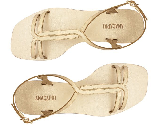 SANDALIA RASTEIRA ANACAPRI TIRA ENTRELACADA COURO DOURADA