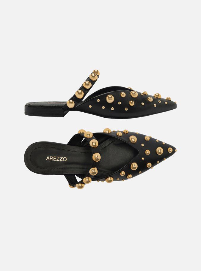 MULE AREZZO PRETA COURO FECHADA TACHAS -AREZZO