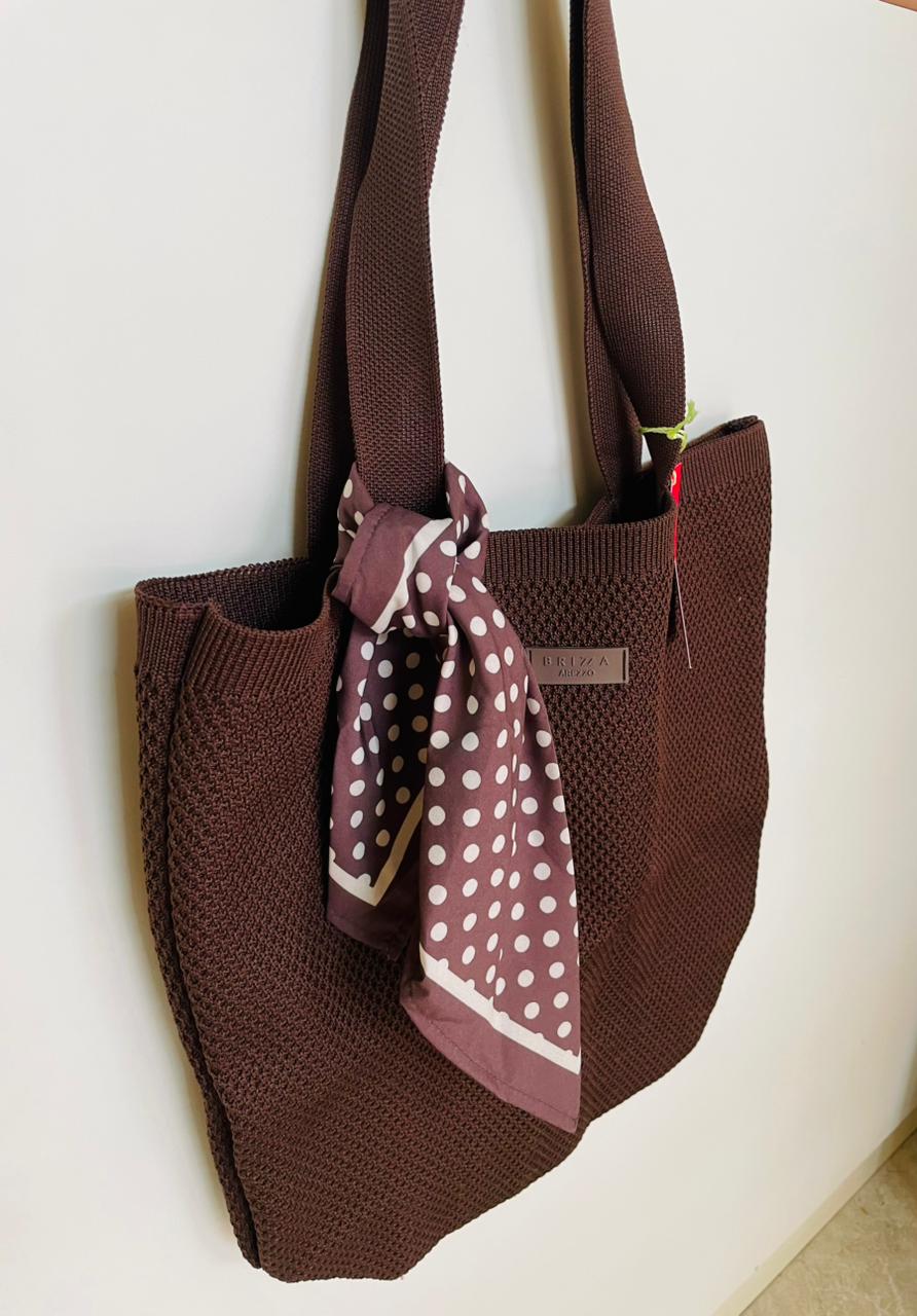 BOLSA CROCHE/LENÇO MARROM ESCURO