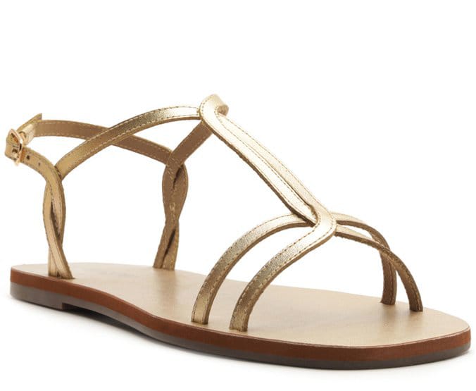 SANDALIA RASTEIRA ANACAPRI TIRA ENTRELACADA COURO DOURADA