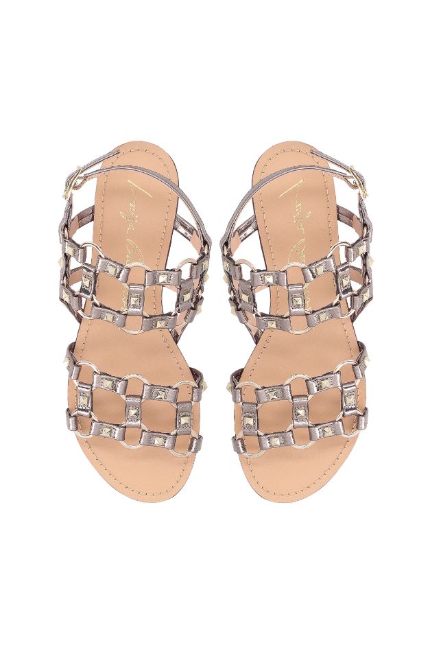 SANDALIAS RASTEIRA GEOMETRICA METALIZADA CHUMBO COM TAXAS - LUIZA BARCELOS