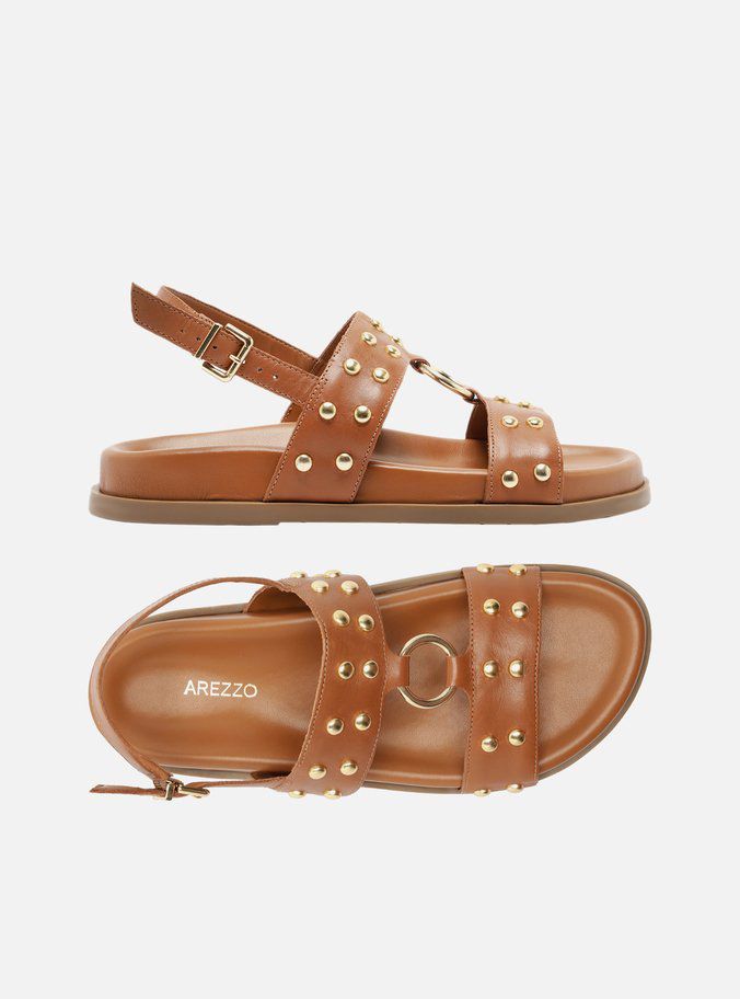 SANDALIA PAPETE MARROM COURO ARGOLA - AREZZO