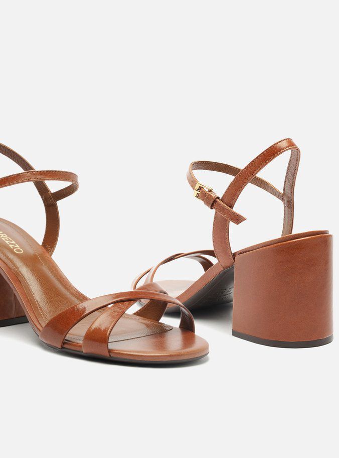 SANDALIA MARROM COURO BLOCO TIRAS FINAS BASICA - AREZZO