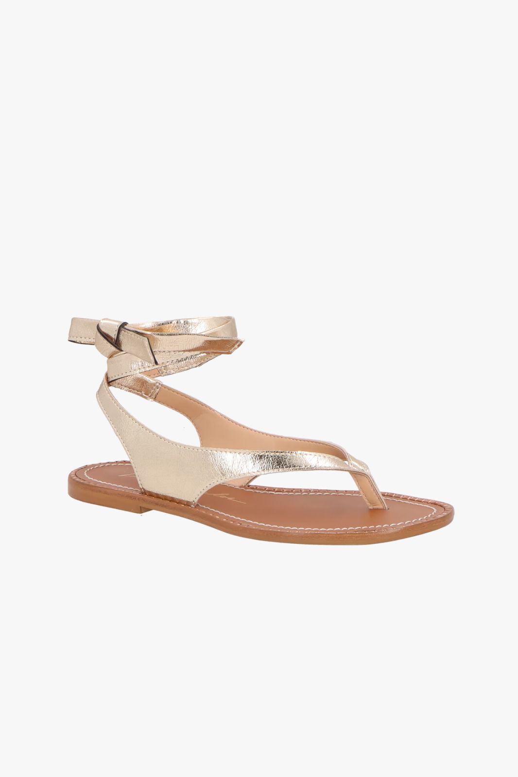 SANDÁLIA DE DEDO EM COURO CAFÉ COM AMARRAÇÃO NO TORNOZELO