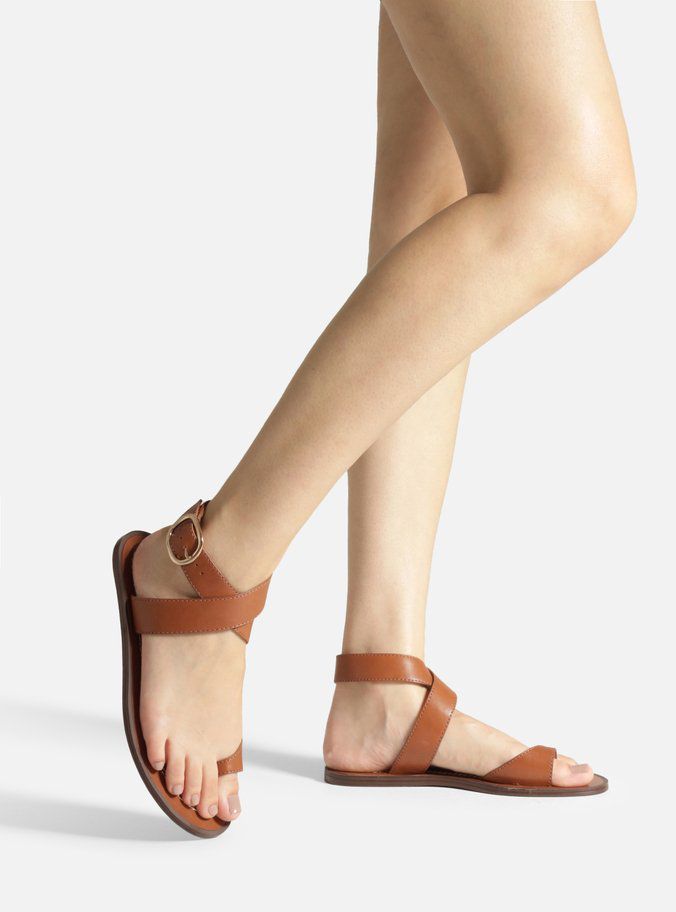 SANDALIA RASTEIRA MARROM COURO TIRAS DEDEIRA