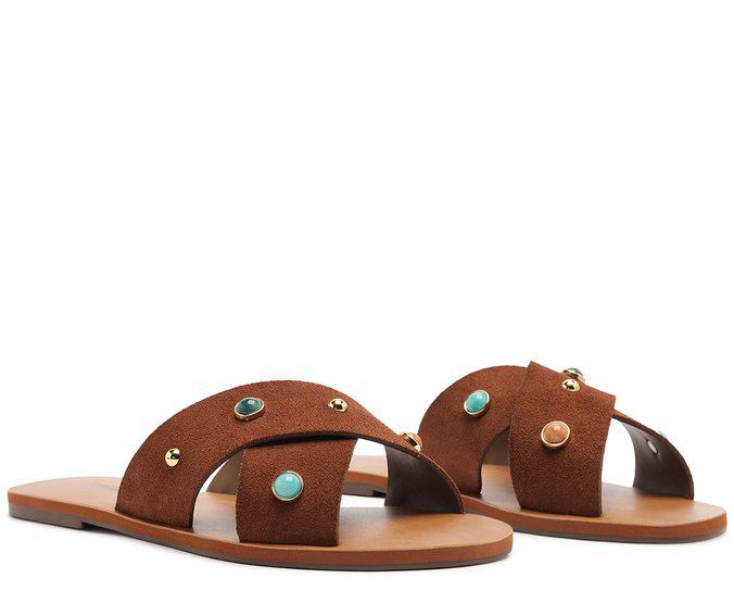 RASTEIRAS TIRAS CRUZADAS PEDRARIAS COURO MARROM