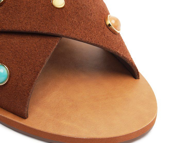 RASTEIRAS TIRAS CRUZADAS PEDRARIAS COURO MARROM