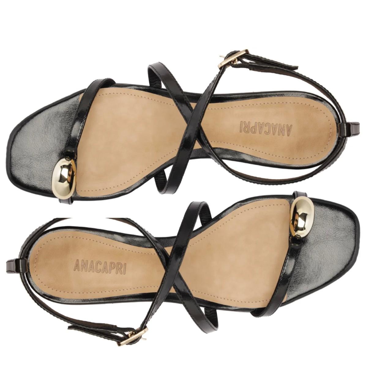 SANDALIA SALTO BLOCO TIRAS FINAS ADORNO PRETA