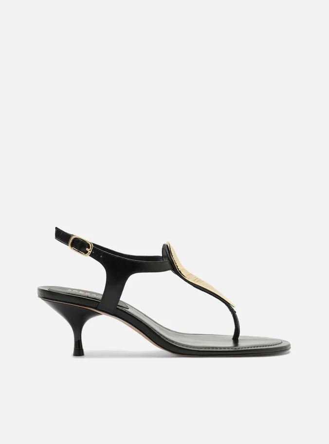 SANDALIA  PRETA COURO SALTO KITTEN METAL TEXTURA-AREZZO