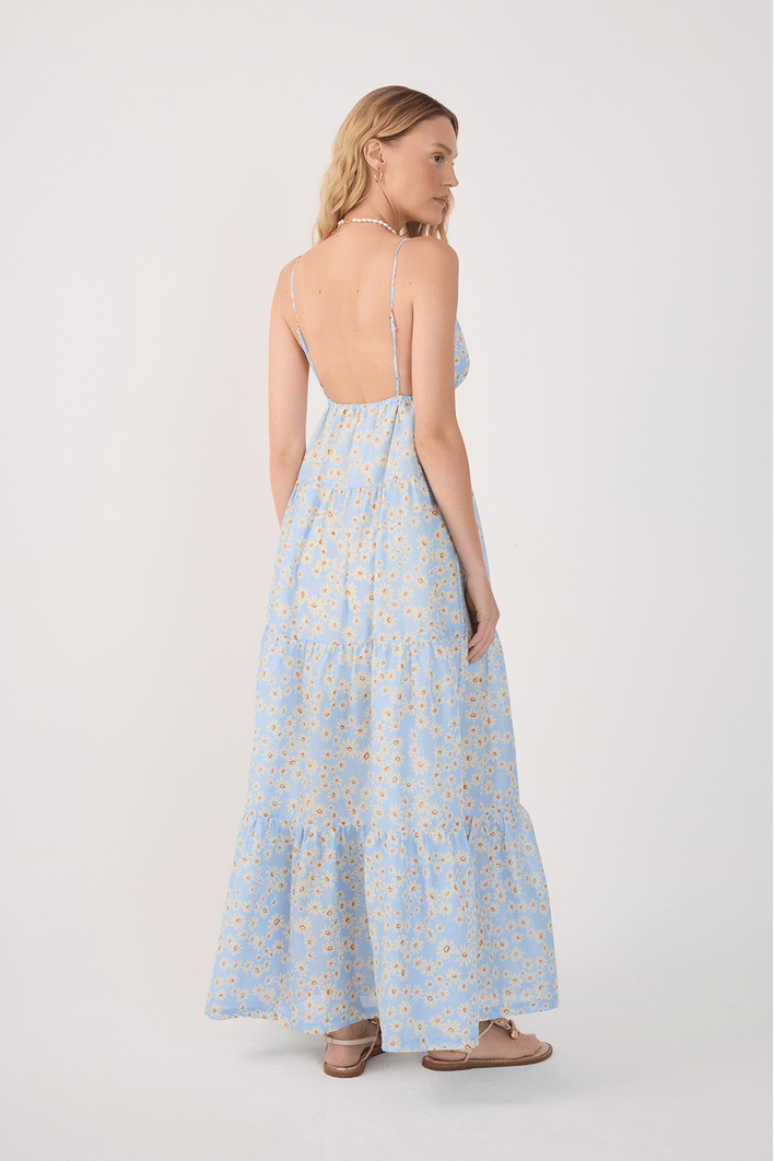 VESTIDO LONGO ESTAMPA MARGARIDAS AZUL-DRESS TO