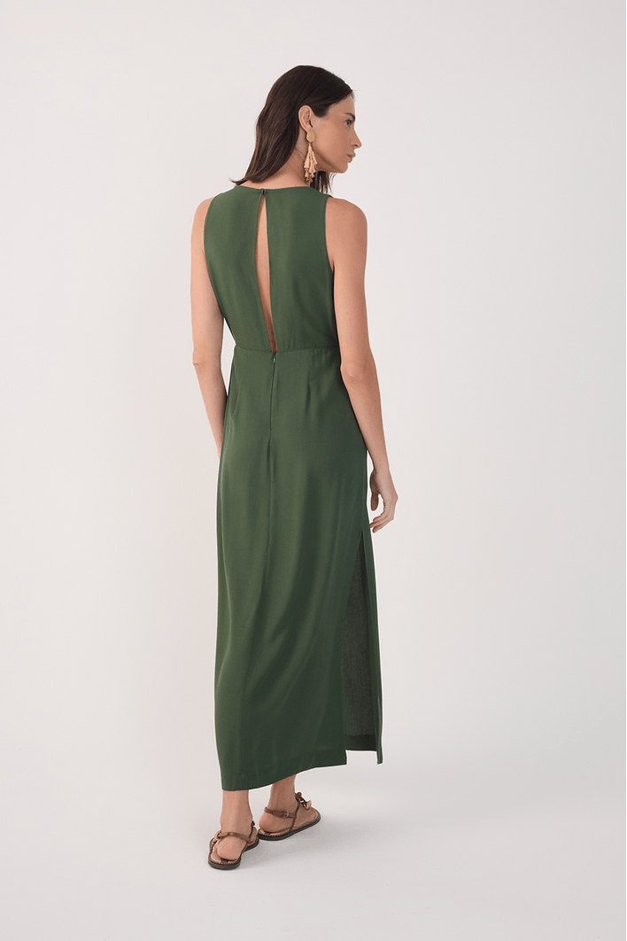 VESTIDO MIDI ARGOLA DECOTE FRENTE-DRESS TO